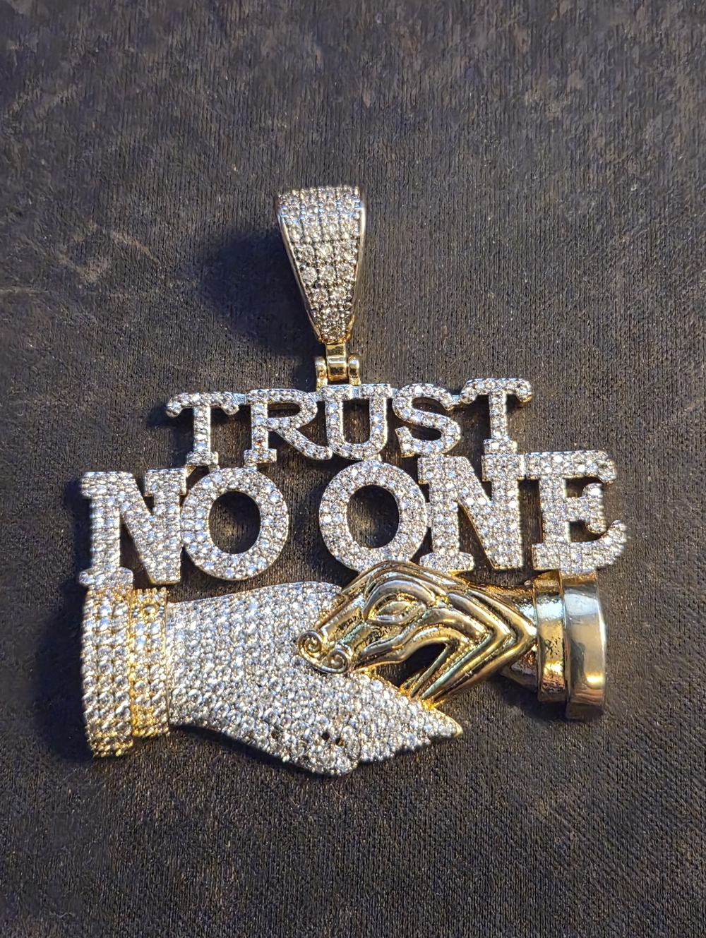 Aaahiphopjewelry Trust No One Pavé Pendant - Silver & Gold Tone
